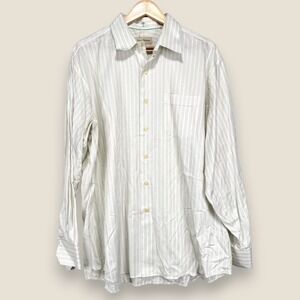 Tommy Bahama Dress Shirt Men 17 34/35 Beige White Striped 100% Cotton Button